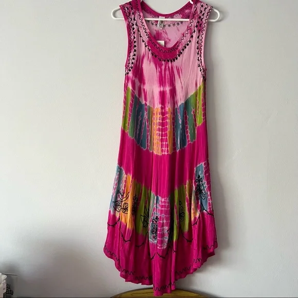 India Boutique Dresses | Nwt India Boutique Boho Tie Dye Embroidered Short Dress / Beach Coverup | Color: Pink | Size: Free Size | Pm-04579454's